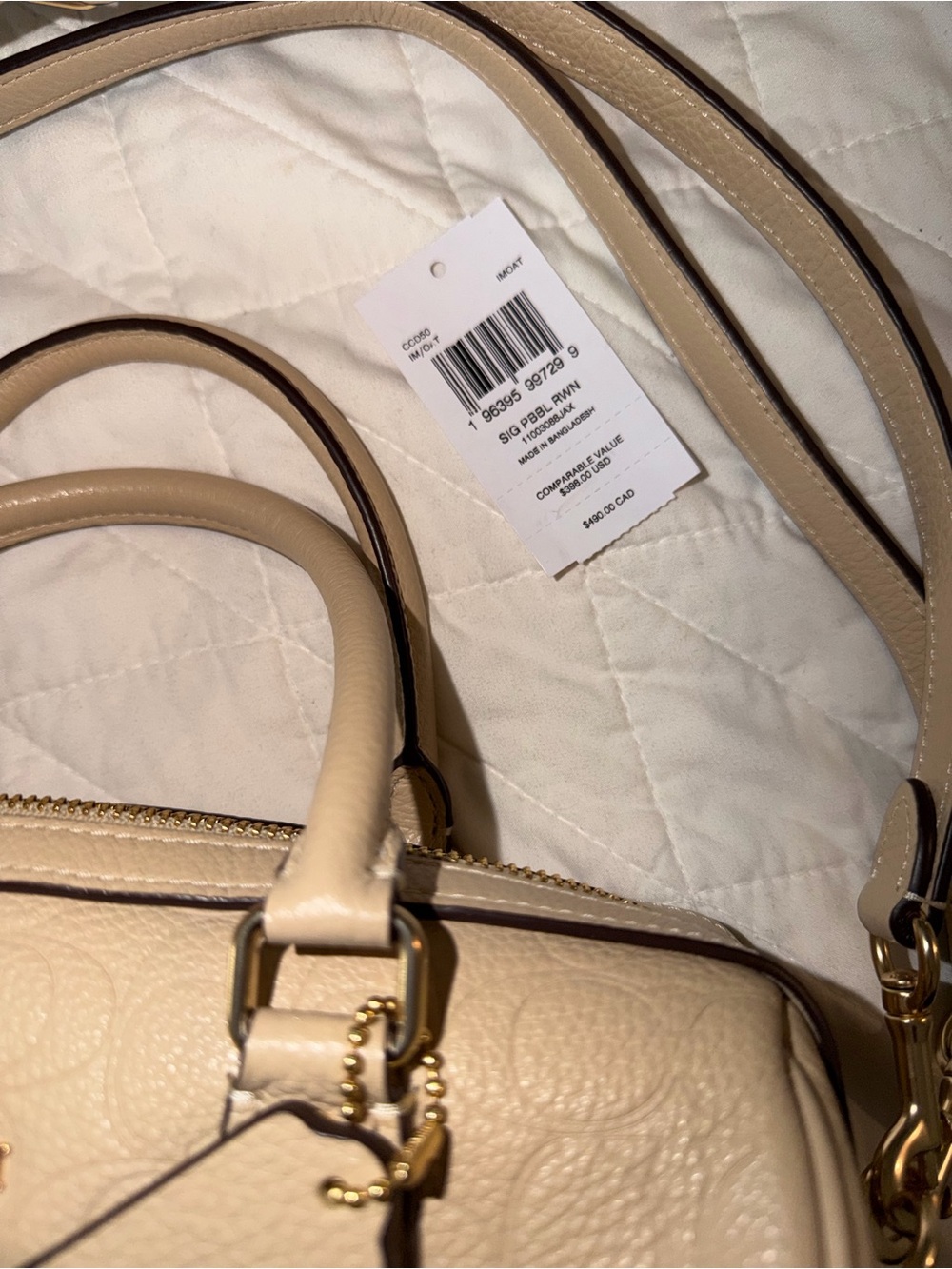 Coach Pebbled Leather Rowan Satchel Oat/Gold - Picture 3 of 8